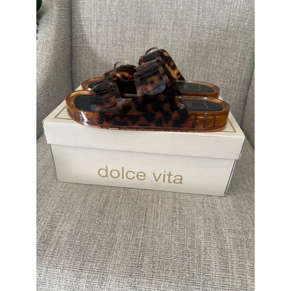 Dolce Vita Julisa Tortoise Vinyl Double Strap Jelly Slide Sandals Brown Womens 9